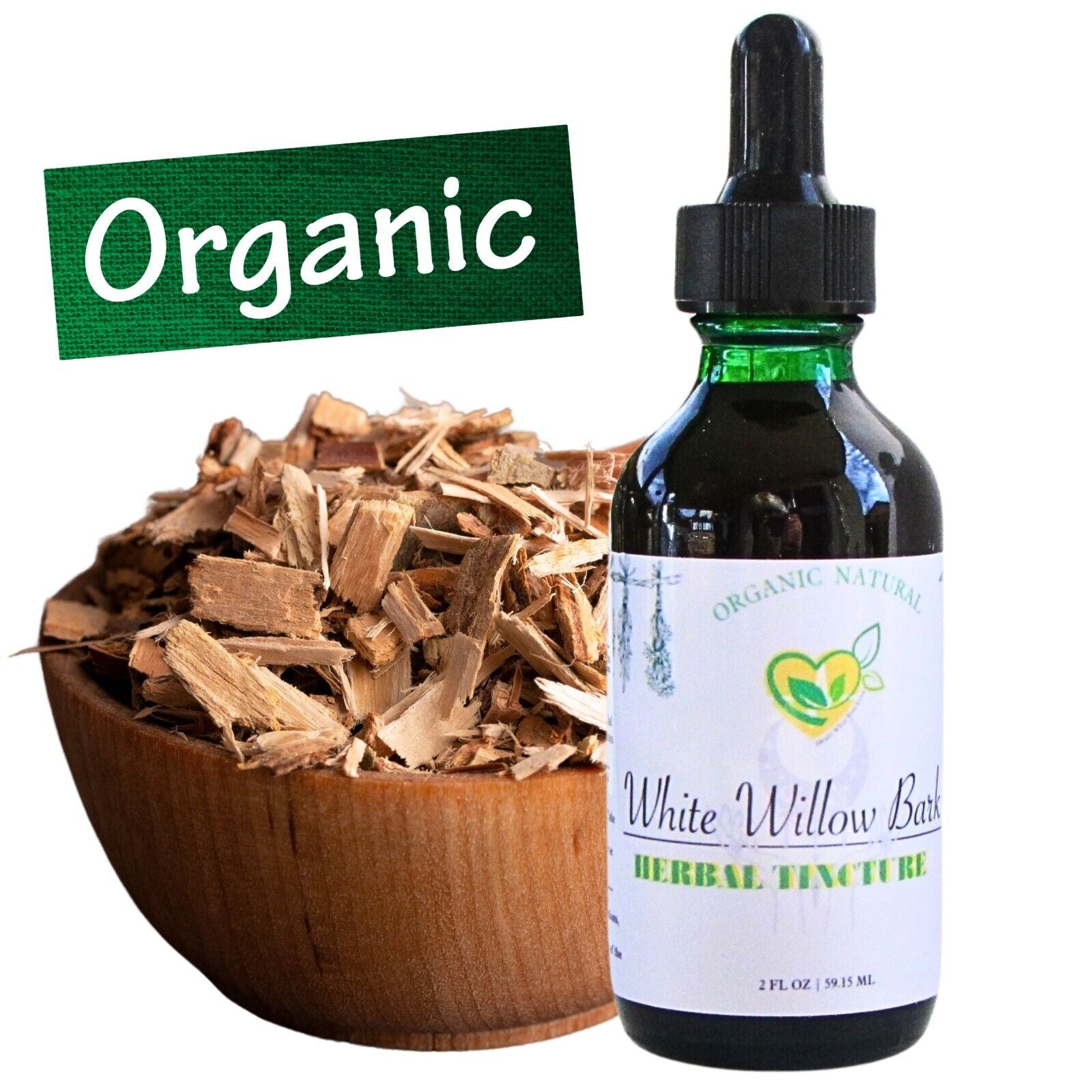 White Willow Bark Tincture Organic Liquid Herbal Drops 2 Fl Oz Pain Fever Bottle