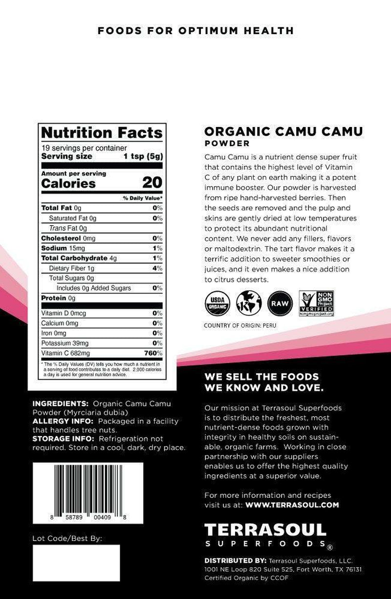 Terrasoul Superfoods Camu Powder (Organic), 3.5 Ounce (Pack of 1)