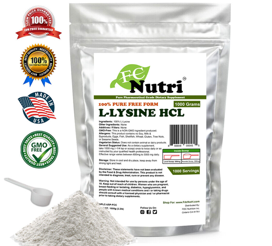 Bundle Package L-Glutamine Powder & Lysine HCL - Pure - 1000G per Serving