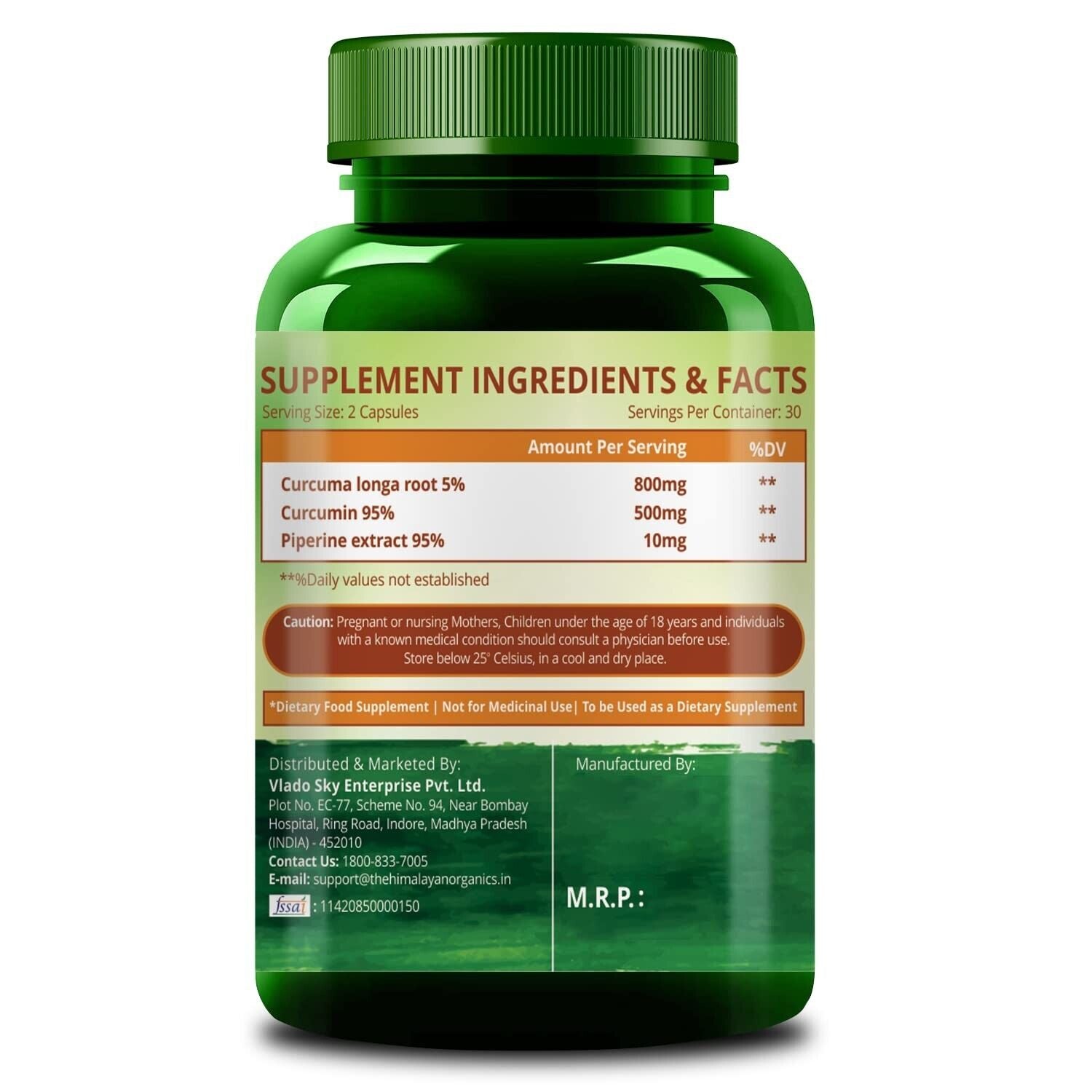 60 Capsules Curcumin with Bioperine 1310Mg Curcuminoids Immune Support