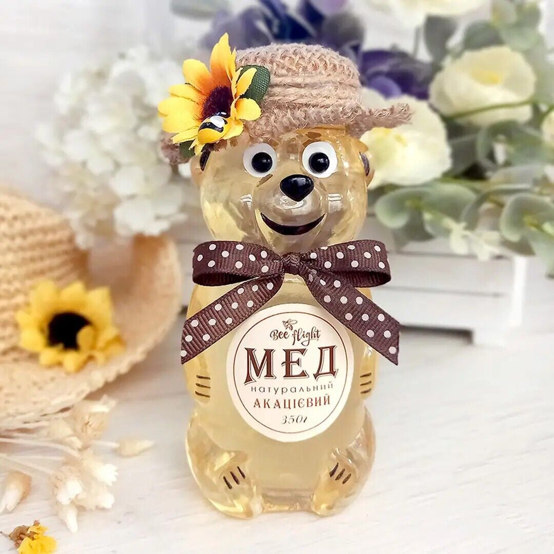 Gift Natural Sweet Acacia Honey Shape Bear 240 Ml Plastic Container Made Ukraine