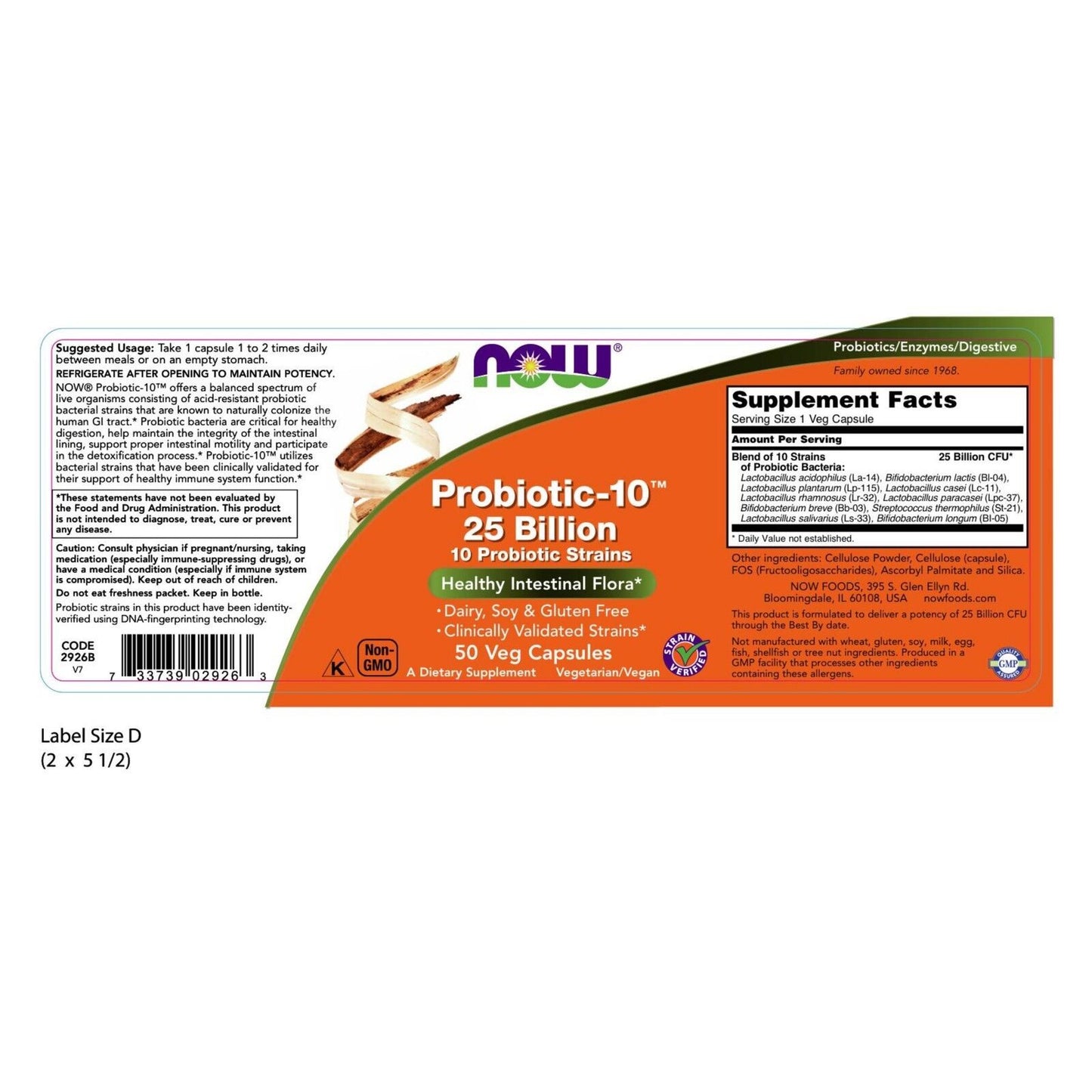 NOW Foods Probiotic-10 25 Billion, 50 Veg Capsules