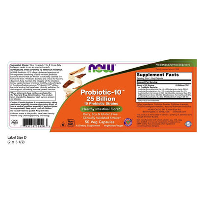 NOW Foods Probiotic-10 25 Billion, 50 Veg Capsules