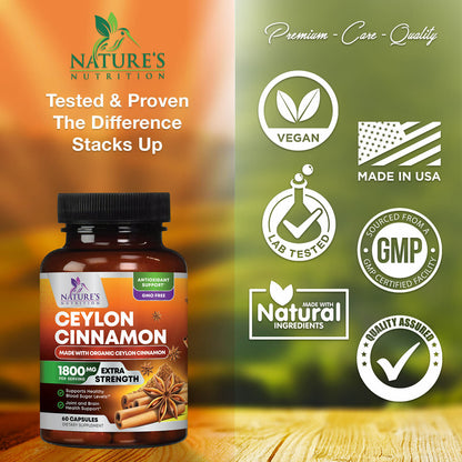 True Organic Ceylon Cinnamon Capsules 1800Mg Highest Potency Blood Sugar Support