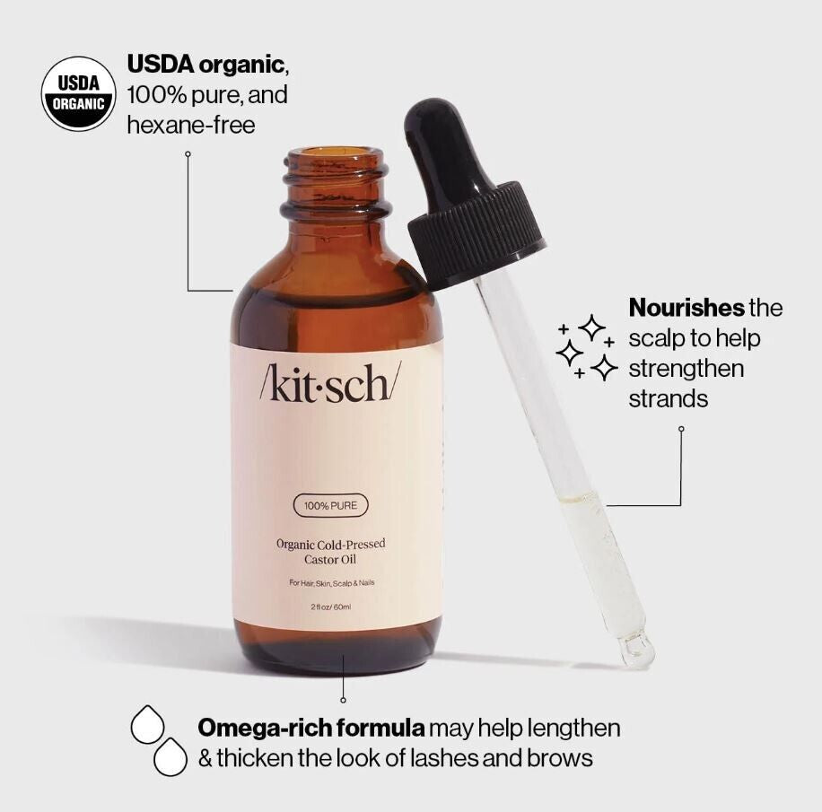 KITSCH Organic Castor Oil with Dropper & Eye Brow/Lash Brush