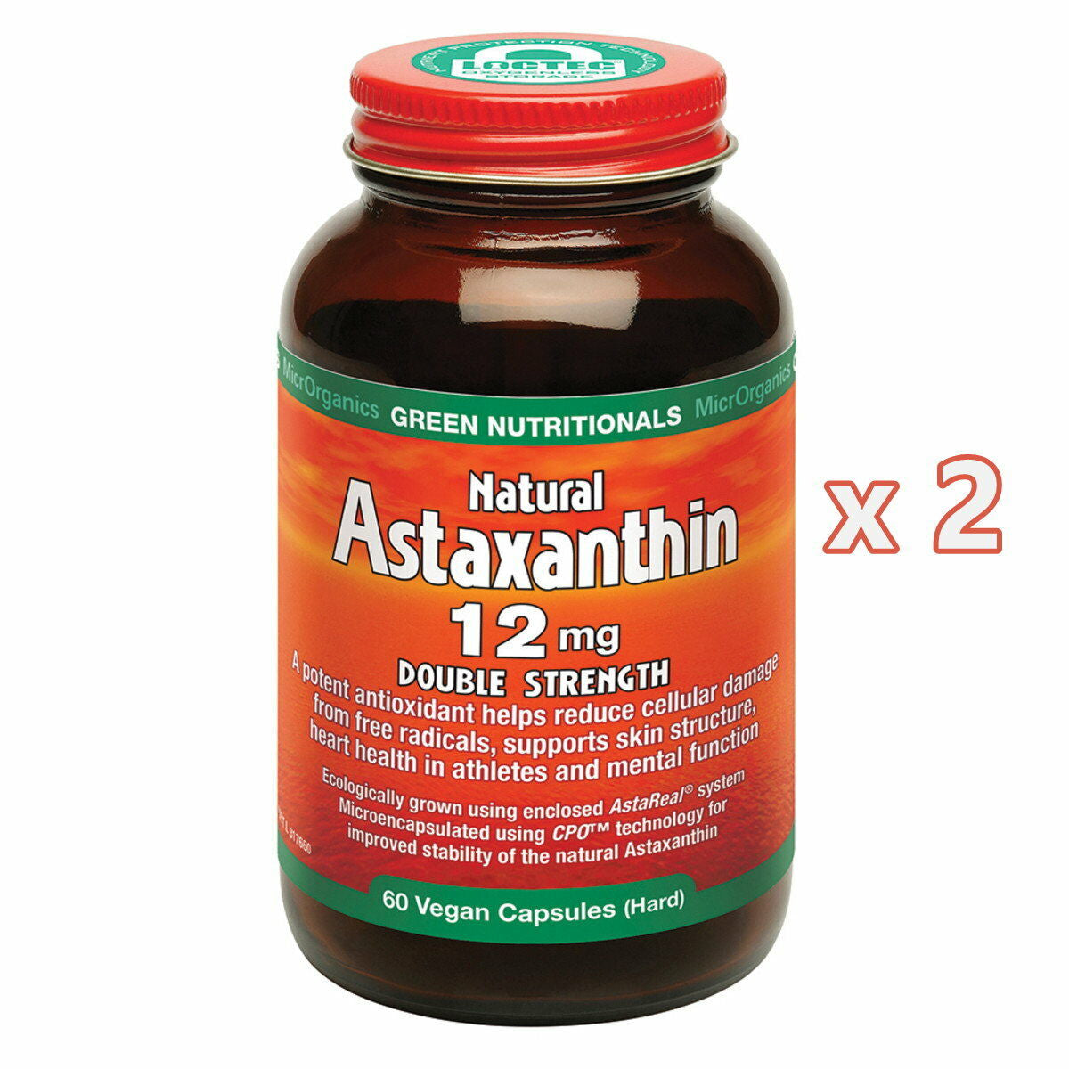 2 X Microrganics Green Nutritionals Natural Astaxanthin 12Mg 60 Capsules