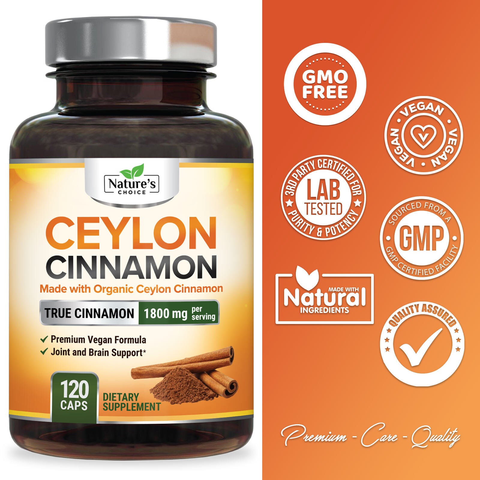 Organic Ceylon Cinnamon Capsules 1800Mg Highest Potency Blood Sugar Support