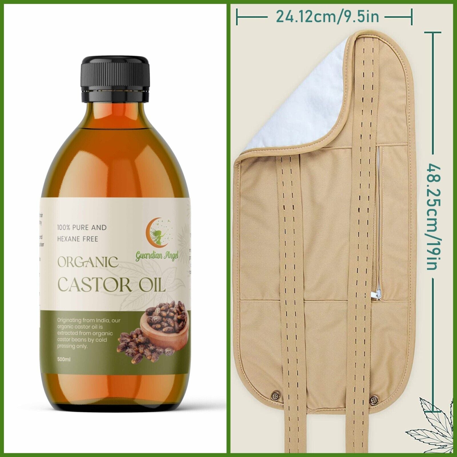 Pure Organic Castor Oil with Bamboo Cotton Body Wrap-Liver, Detox, Constipation