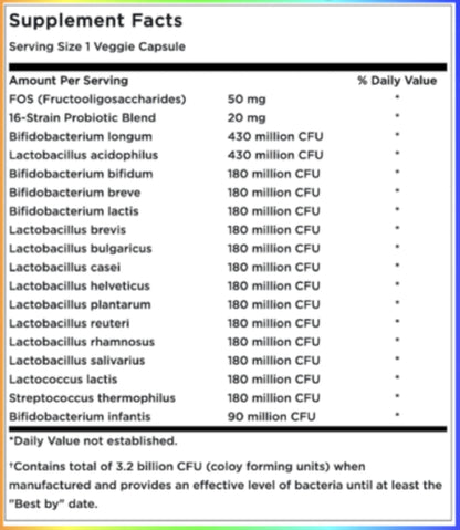 Swanson Ultimate 16 Strain Probiotic with FOS 3,2 Billion CFU 60 Veg Capsules
