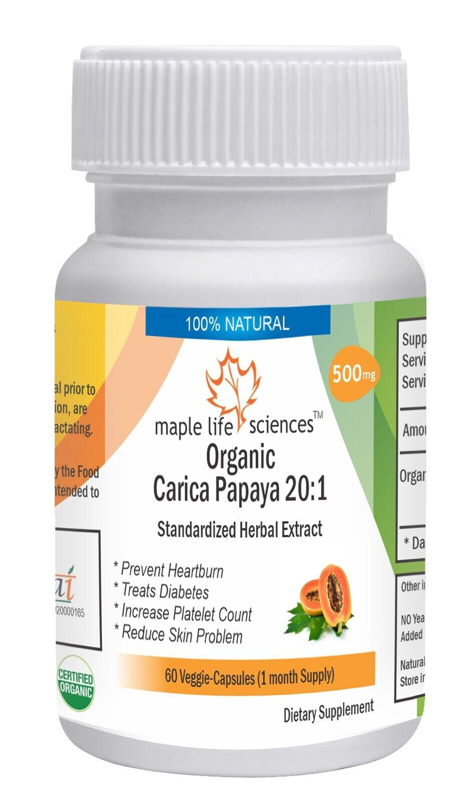 ORGANIC Carica Papaya 20:1 Extract Capsules Fermented Papaya Weight Loss