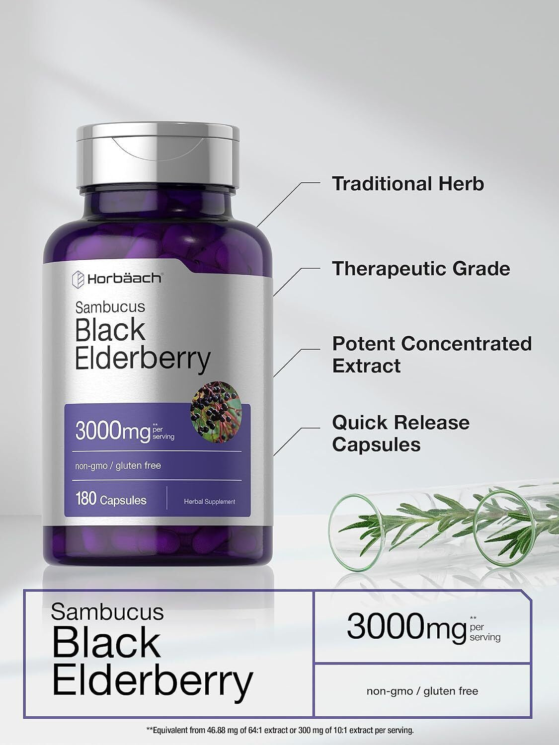 Black Elderberry | 3000Mg Capsules | 180 Count | Non-Gmo, Gluten Free | Sambucus