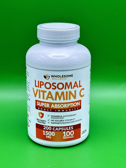 Wholesome Wellness Liposomal Vitamin C 1500Mg Supplement 200 Caps Exp 10/2026