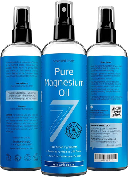 , Pure Magnesium Oil Spray - Big 12 Fl Oz (Lasts 9 Months) - USP Grade Magnesium