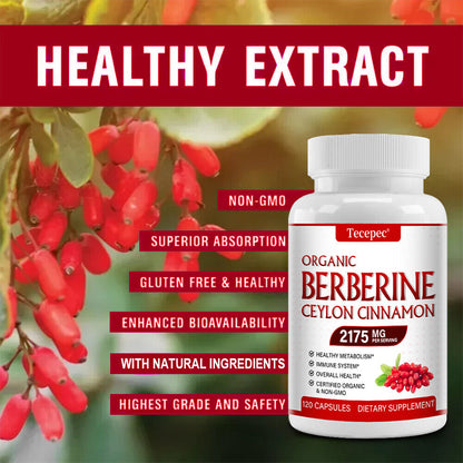 Premium Berberine 2175Mg plus Organic Ceylon Cinnamon - Heart Health & Immune