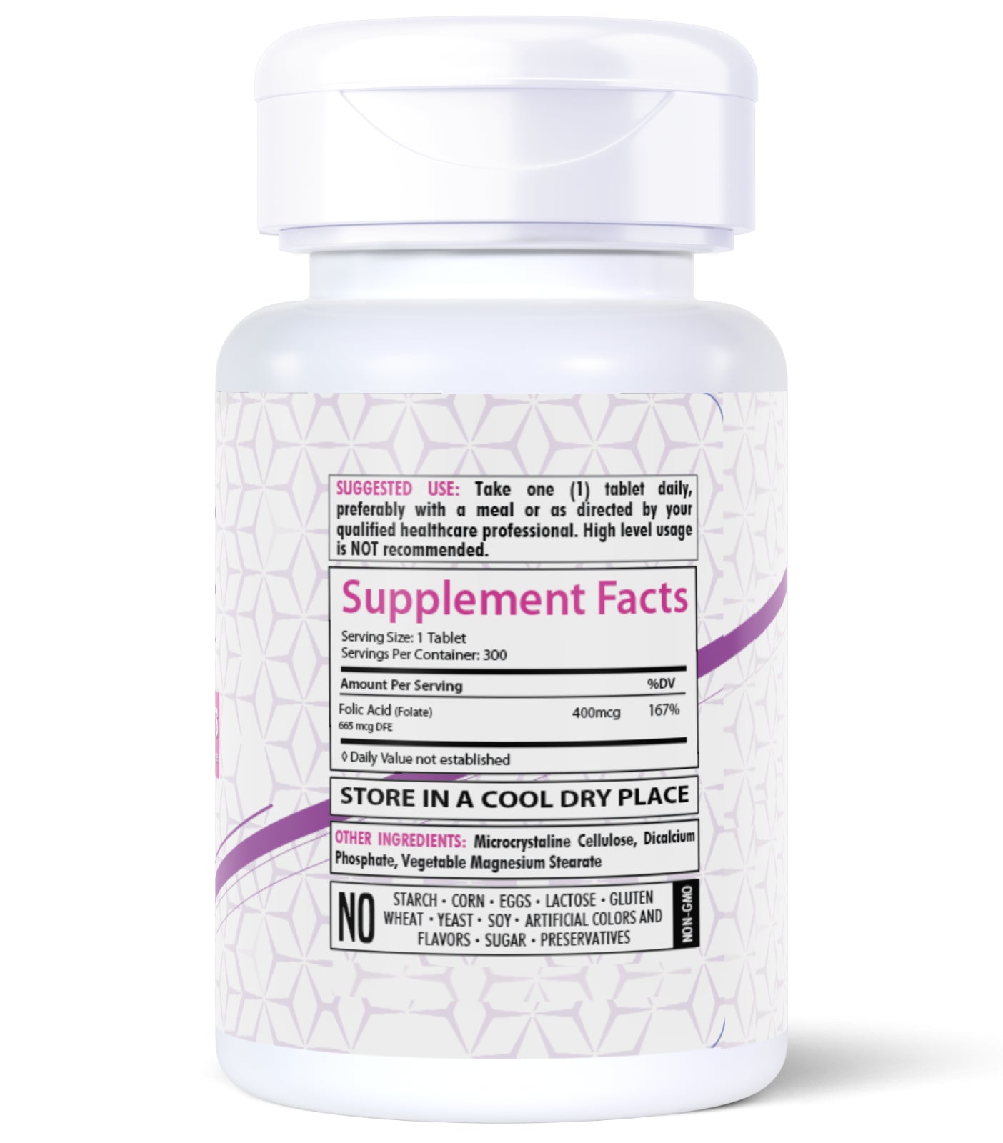 Folic Acid 400Mcg 300 Tablets Folate Vitamin B9 Water-Soluble