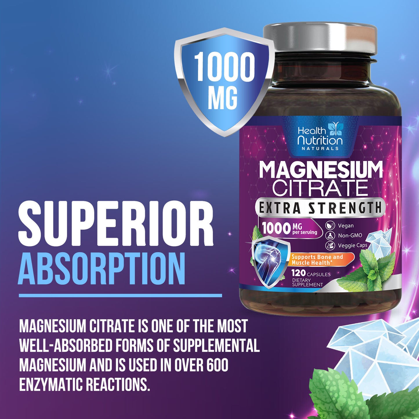 Magnesium Citrate Capsules 1000Mg per Serving - Highest Potency Capsules