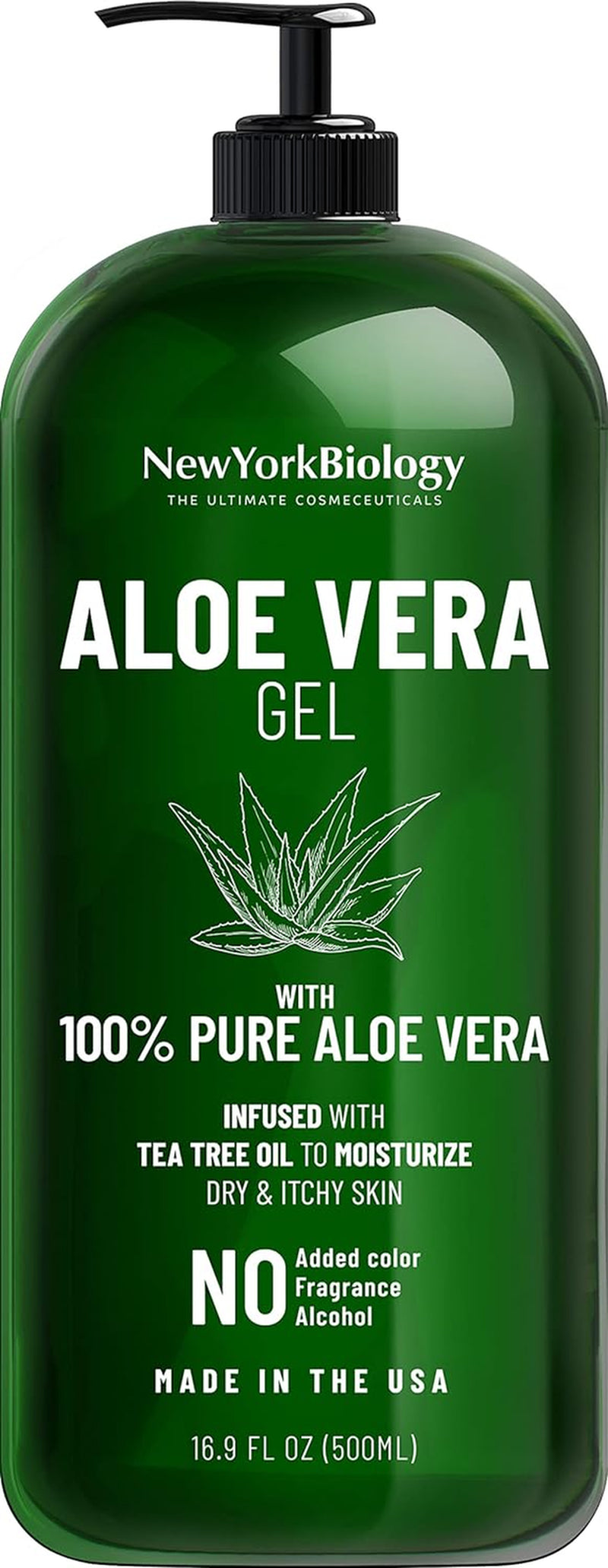 New York Biology Aloe Vera Gel for Face, Skin and Hair - Infused with Tea Tree O