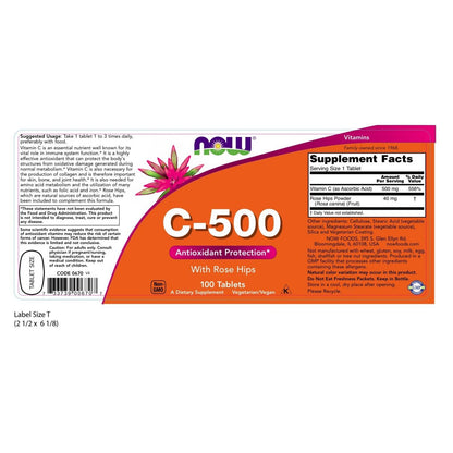 NOW Foods Vitamina C-500, 100 Tabletas