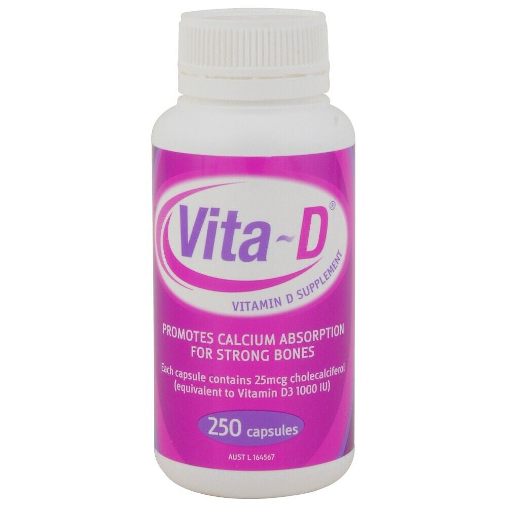 Vita-D Vitamin D3 Supplement 250 Capsules 1000IU Halal (Ostelin Generic)