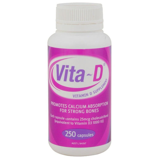 Vita-D Vitamin D3 Supplement 250 Capsules 1000IU Halal (Ostelin Generic)