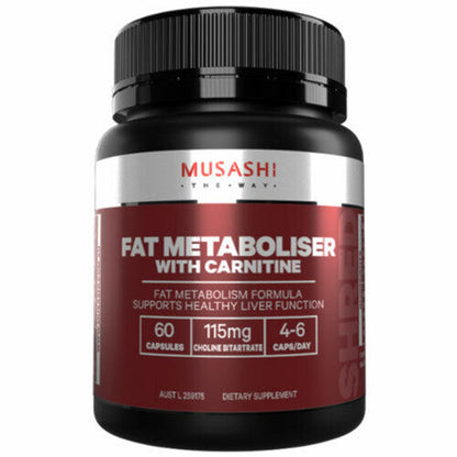 MUSASHI Fat Metaboliser with Carnitine 60 Capsules 115Mg Choline Bitartrate