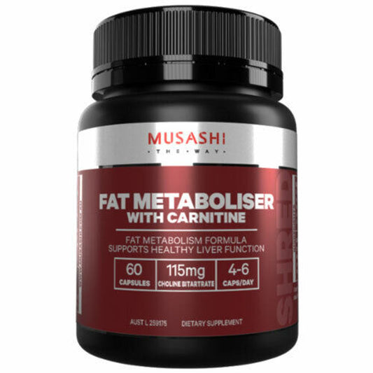 MUSASHI Fat Metaboliser with Carnitine 60 Capsules 115Mg Choline Bitartrate