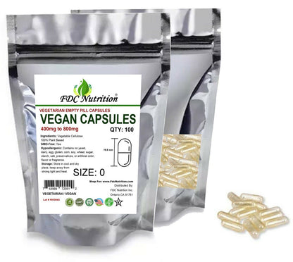 Empty Vegan Capsules - Sizes 0 - USA Kosher // Halal Gel Caps by FDC NUTRITION