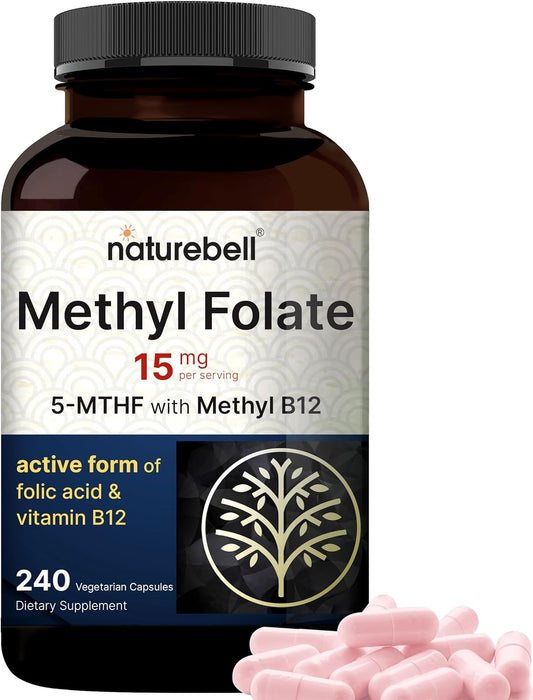 Naturebell L Methylfolate 15Mg (5-MTHF) with Methyl B12 1,000Mcg, 240 Vegetarian