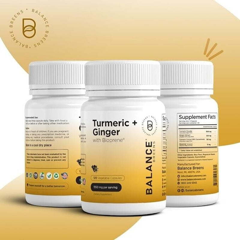 Turmeric Ginger with Black Pepper -1950 MG -120 Veg Capsules