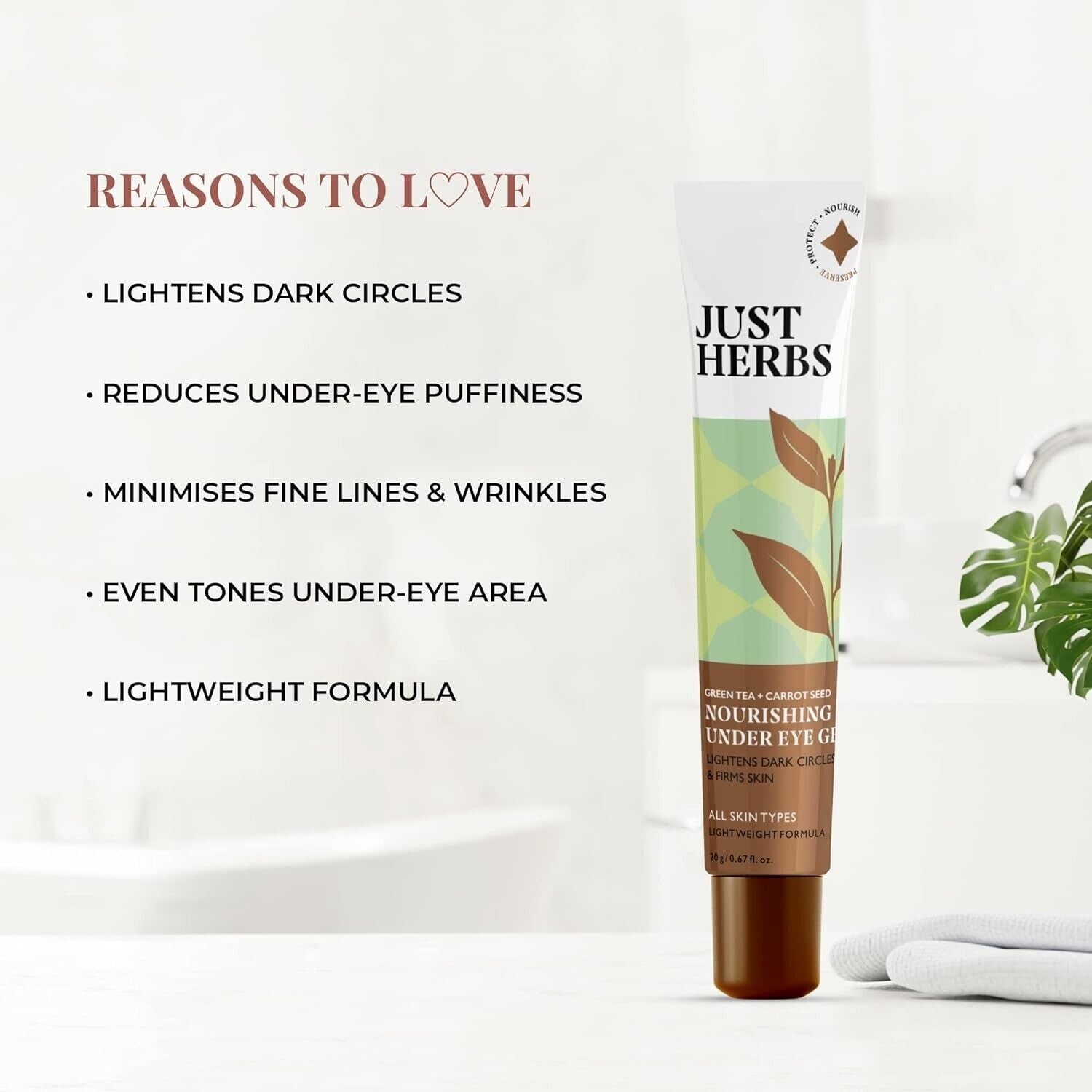 Just Herbs under Eye Nourishing Gel Lighten Dark Circle Firms Skin 20Gm FREESHIP