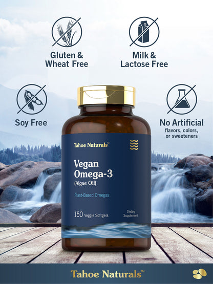 Omega 3 Supplement | 150 Vegan Softgels, from Algae Oil | by Tahoe Nutritionals