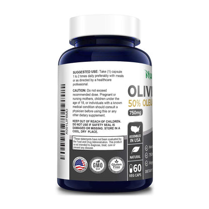 Olive Leaf Extract (Non-Gmo & Gluten Free) 750 Mg - 50% Oleuropein