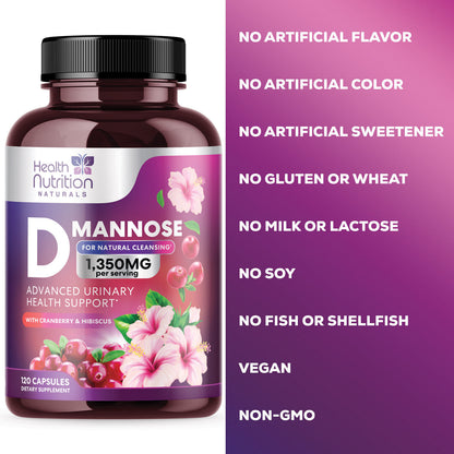 D-Mannose Capsules 1350Mg with Cranberry UTI Support & Cleanse, Bladder Health