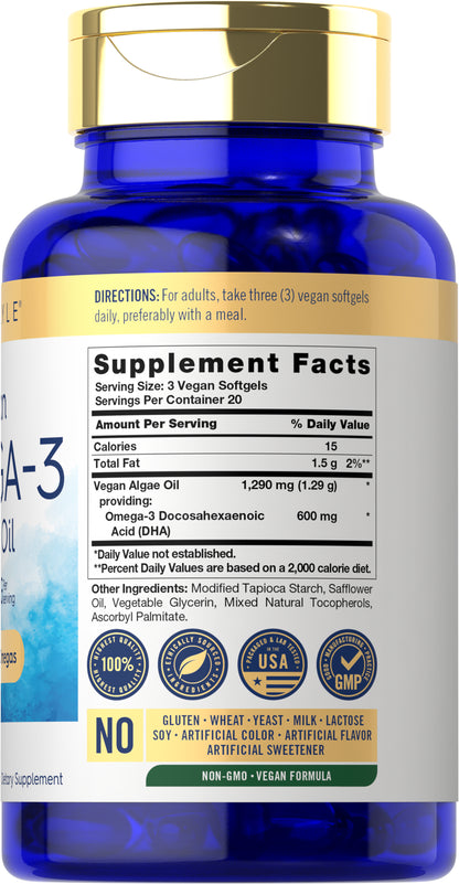 Omega 3 Supplement Vegan | 60 Softgels | from Algae Oil | by Carlyle