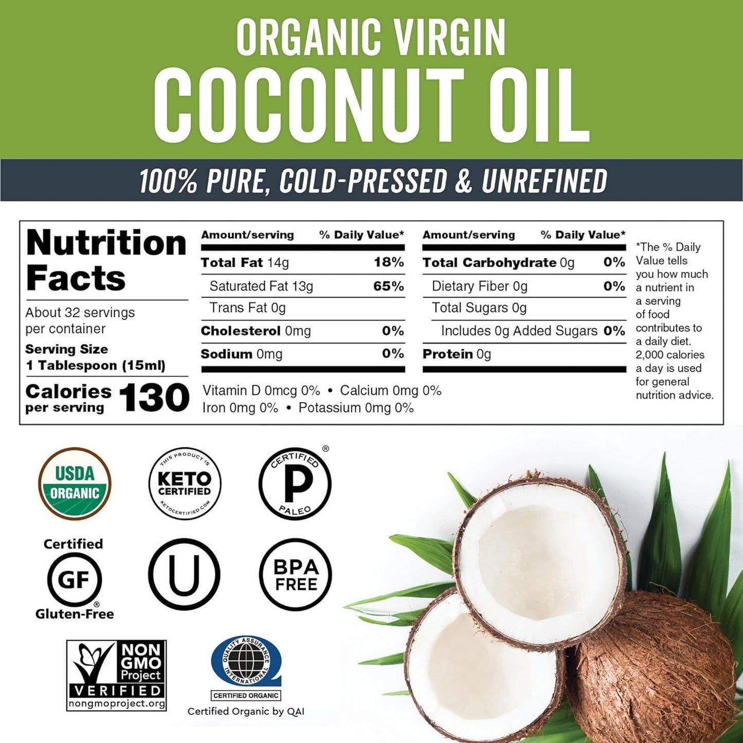 Organic Coconut Oil, Cold-Pressed Virgin