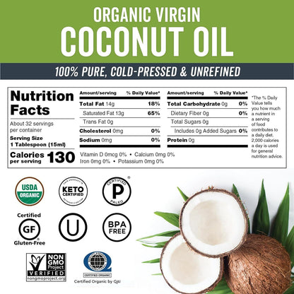 Organic Coconut Oil, Cold-Pressed Virgin