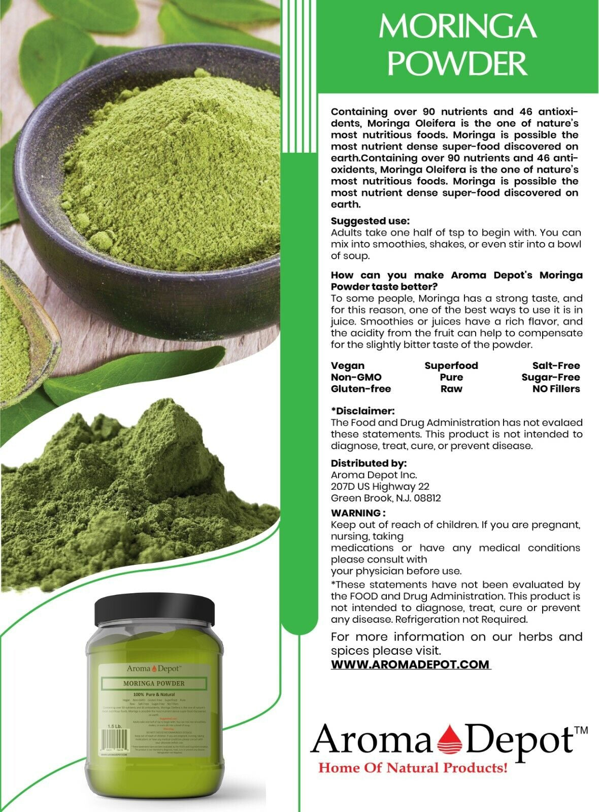 Moringa Powder Oleifera Leaf 100% Pure Natural Superfood Gluten Free