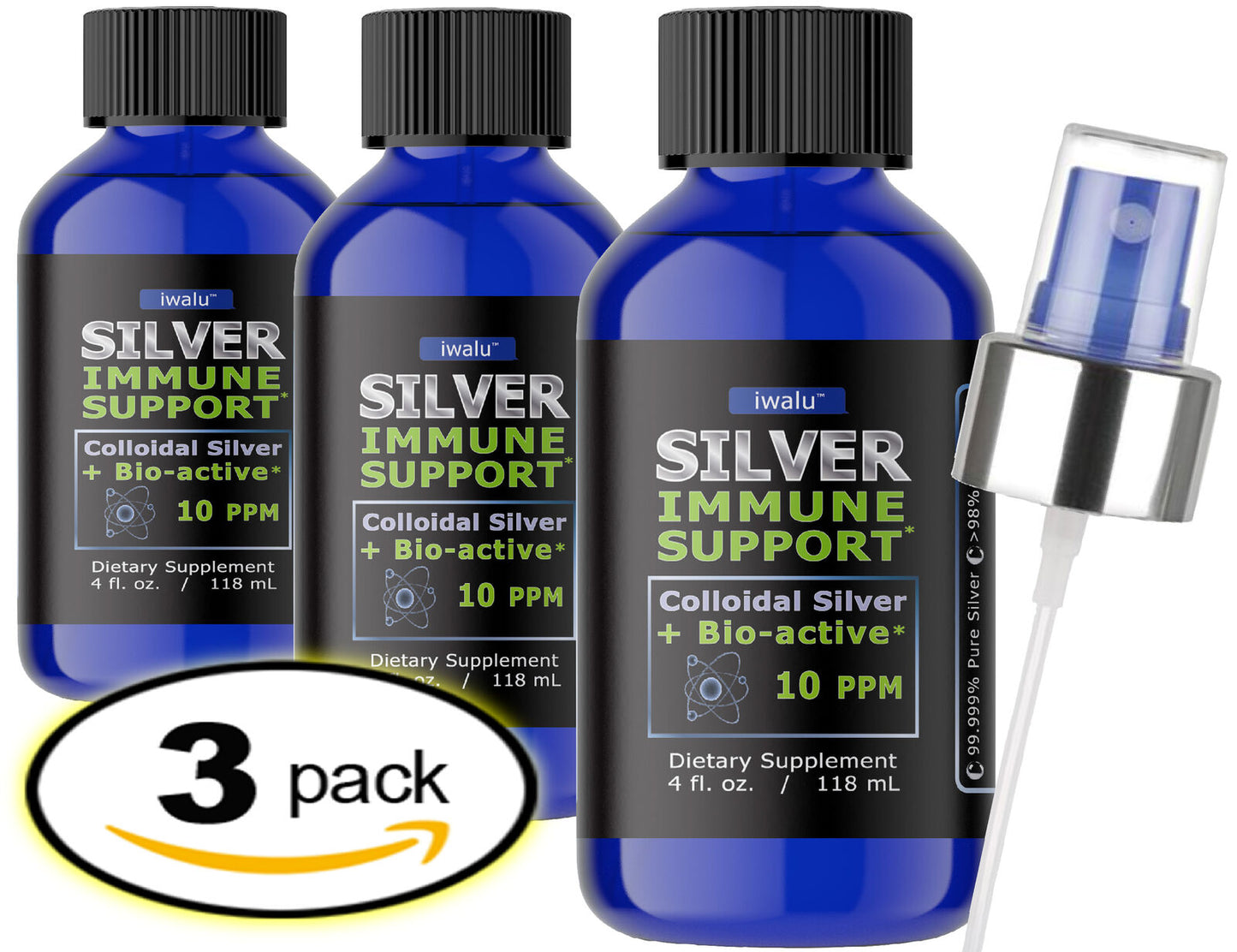 COLLIDIAL SILVER LIQUID Immune Health 4 OZ SILVER COLLOIDAL SPRAY Made in USA X3