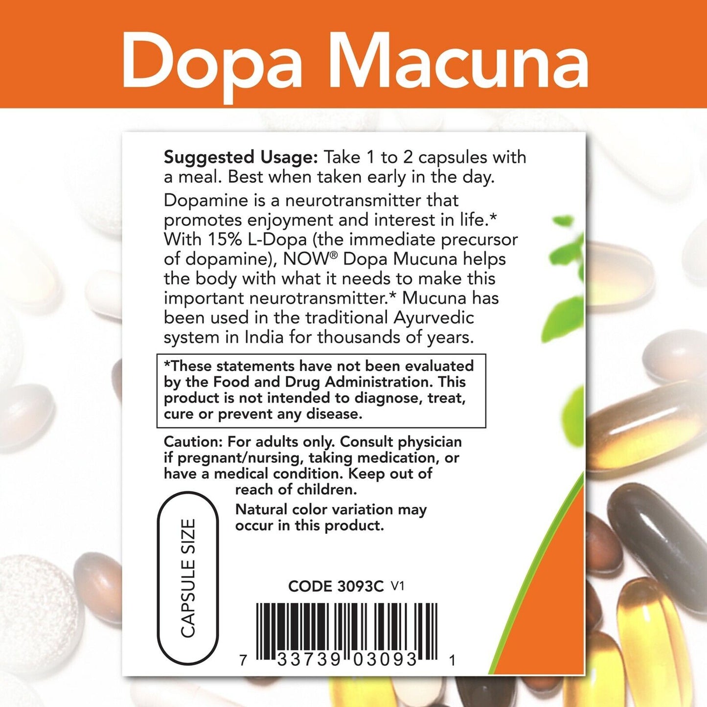 NOW Foods DOPA Mucuna, 180 Veg Capsules