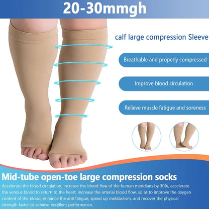 Compression Socks Women Men Diabetic Circulation Open Toe Knee High Calf 