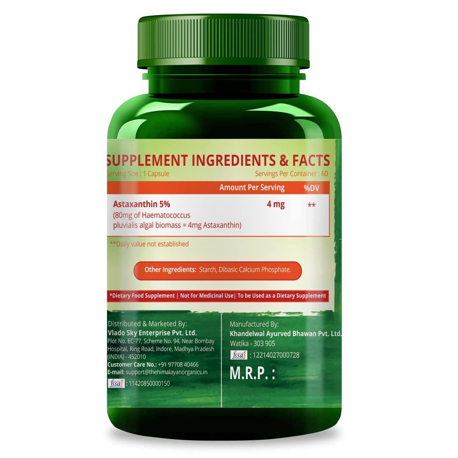 60 Veg Capsules Naturally Sourced Astaxanthin 4Mg Recovery, Builds Immunity