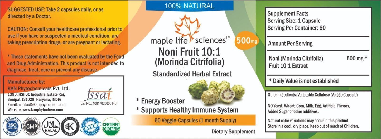 Noni Extract (10:1) Capsules (Morinda Citrifolia) for Weight Loss Energy Boost