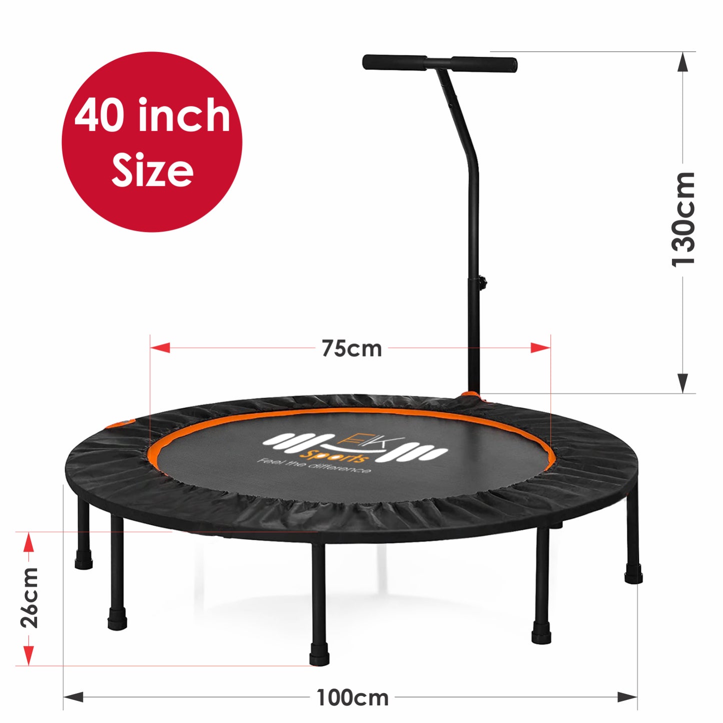 Mini Trampoline Fitness Jumper Rebounder Exercise Gym Bouncer with Handle 40/48"