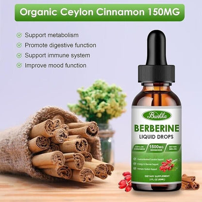 Berberine Supplement 1500Mg, Organic Berberine Liquid Drops with Ceylon Cinnamon