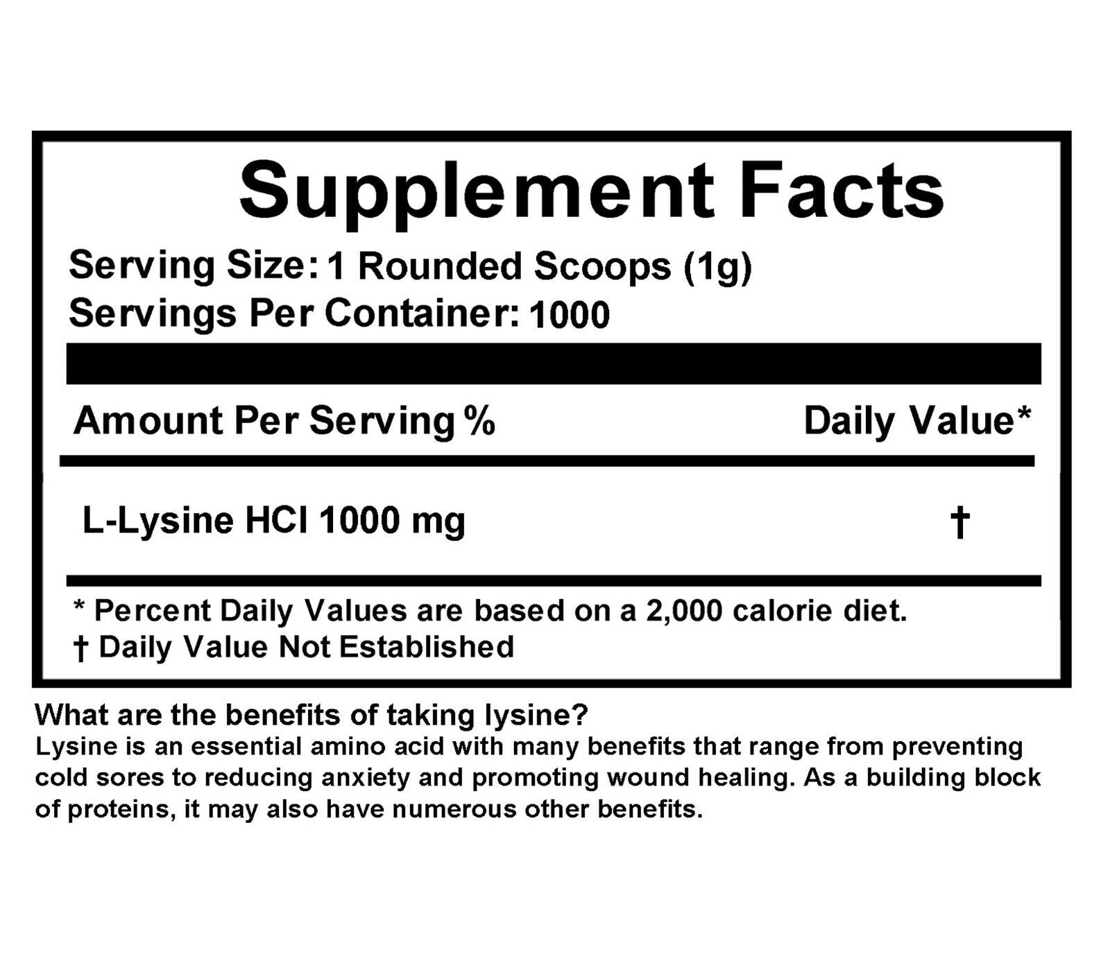 L-LYSINE HCL PURE POWDER US PHARMACEUTICAL GRADE 1000G (2.2 Lb) NON GMO