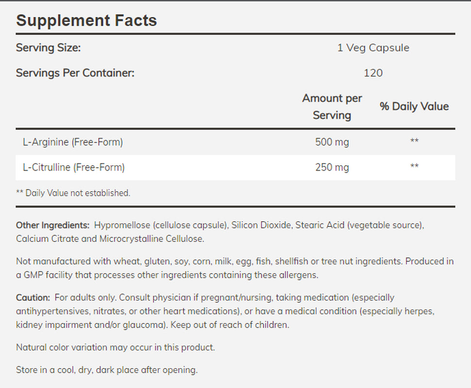 NOW Foods Arginine & Citrulline, 500Mg / 250Mg - 120 Veg Capsules