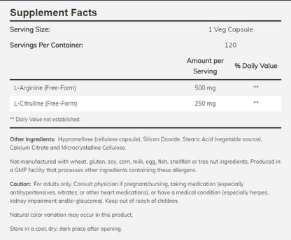 NOW Foods Arginine & Citrulline, 500Mg / 250Mg - 120 Veg Capsules