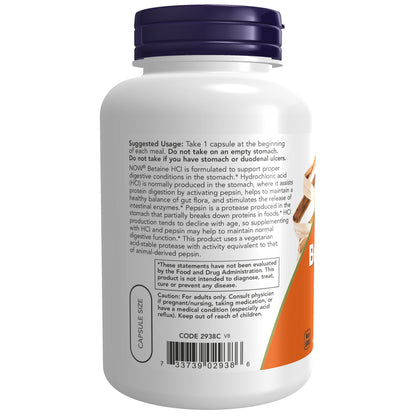 NOW Foods Betaine Hcl, 648 Mg, 120 Cápsulas