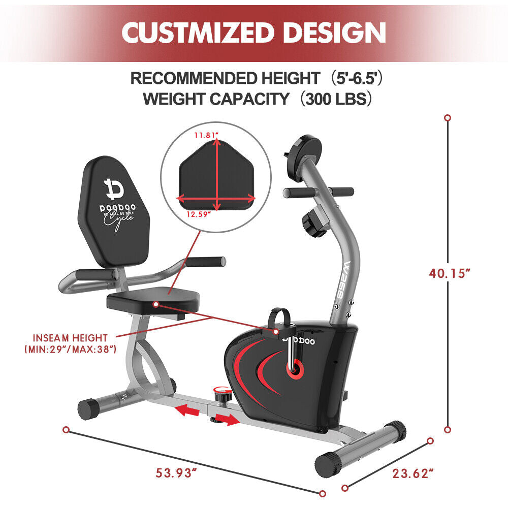 Recumbent Exercise Bike Fitness Stationary Bicycle Cardio Workout Indoor Cycling