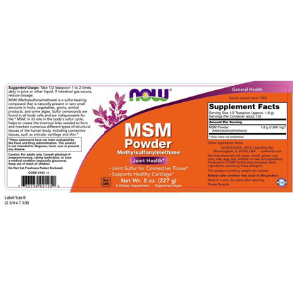 NOW Foods MSM, 1800 Mg, 8 Oz Polvo